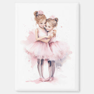 Ballerina Sisters Embracing Pink Tutu Hug Tanz Magnet