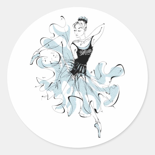 Ballerina Sketch in Blue Runder Aufkleber (Vorderseite)