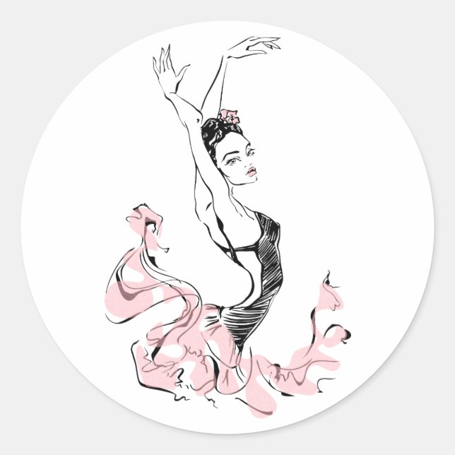 Ballerina Sketch in Rosa Runder Aufkleber (Vorderseite)