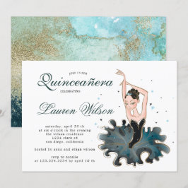 Ballerina smarald und gold Quinceanera Einladung