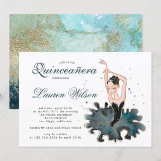 Ballerina smarald und gold Quinceanera Einladung