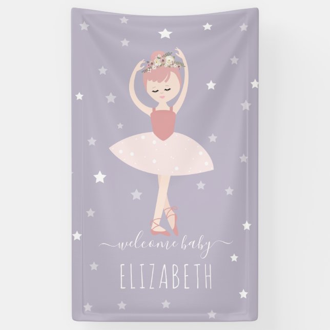 Ballerina Stars Lila Girl Baby Dusche Banner (Vertikal)
