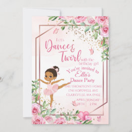 Ballerina Tanz Rosa Aquarellfarbe Geburtstag Einladung