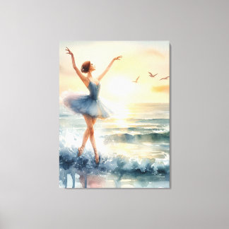 Ballerina Tanzen am Ozean Leinwanddruck