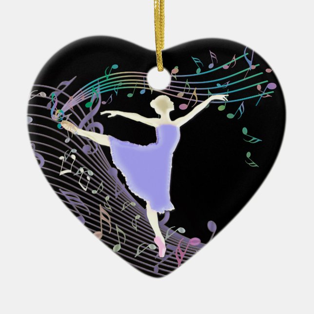 Ballerina-Tanzen im Fantasie-Regenbogen-Musiknoten Keramik Ornament (Vorne)