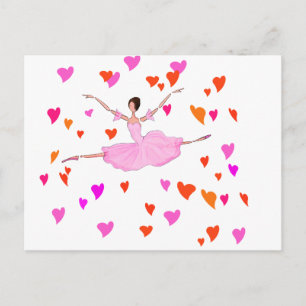 Ballerina tanzen in farbenfrohen Herzen Postkarte