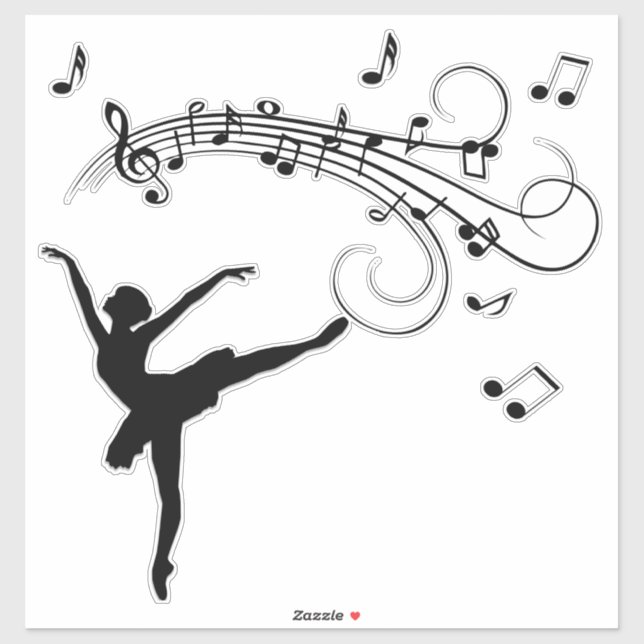 Ballerina Tanzen mit Musiknoten Aufkleber (Blatt)