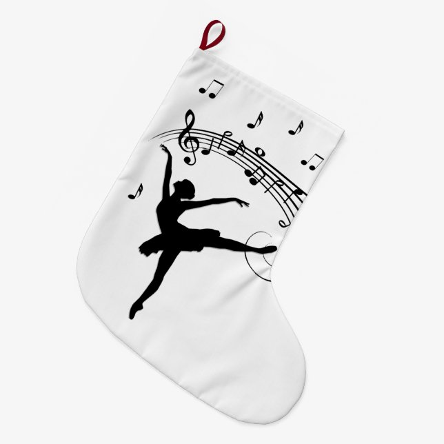 Ballerina Tanzen mit Musiknoten Großer Weihnachtsstrumpf (Vorderansicht (hängend))