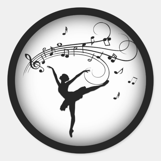 Ballerina Tanzen mit Musiknoten Runder Aufkleber (Vorderseite)