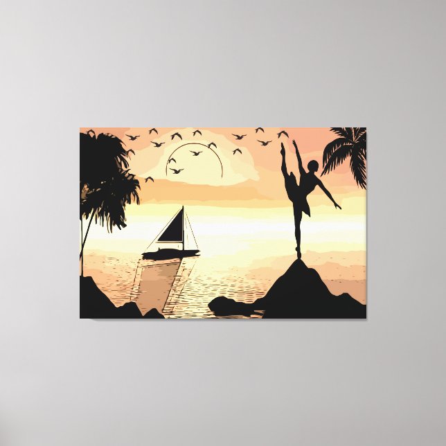 Ballerina Tanzen Sunset Abstrakte Silhouette Leinwanddruck (Vorderseite)