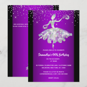Ballerina tanzend Glitzer lila Girls Party Einladung