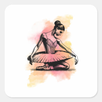 Ballerina tanzt in Farbe Quadratischer Aufkleber