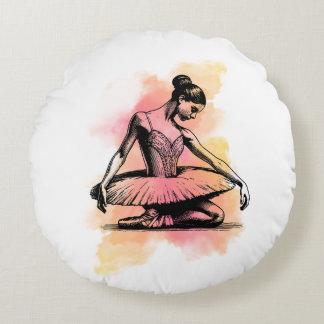 Ballerina tanzt in Farbe Rundes Kissen