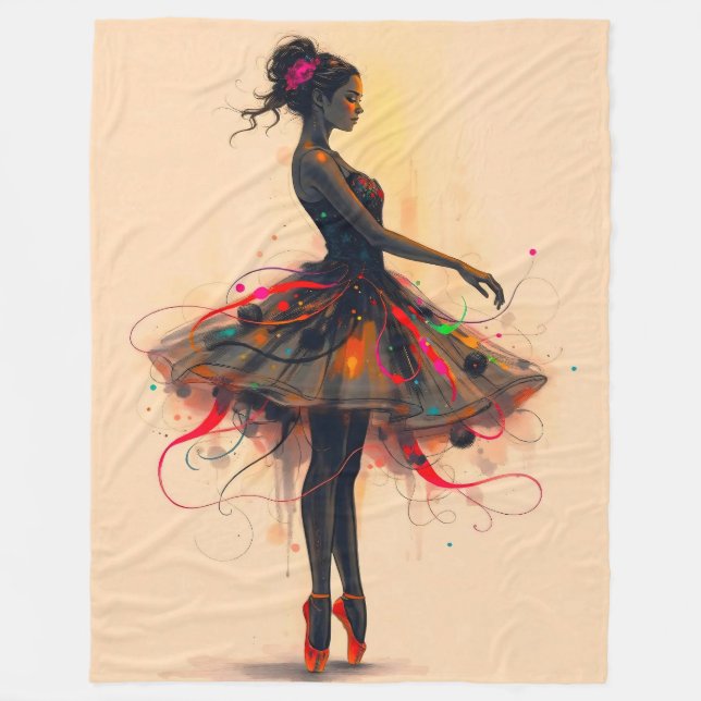 Ballerina Tanzt in Farbexplosion Fleecedecke (Vorderseite)