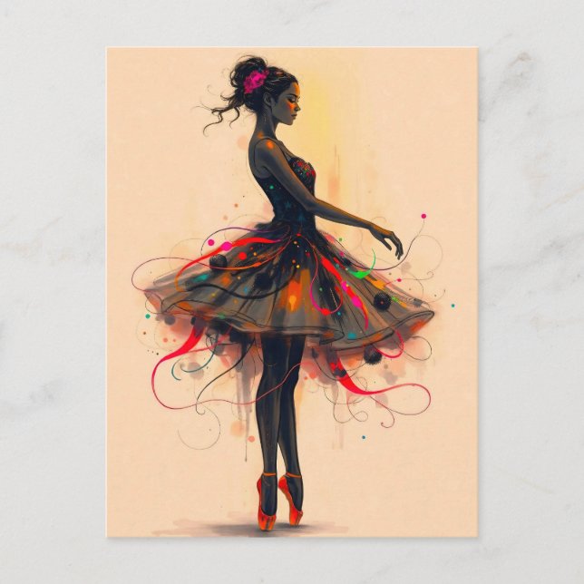 Ballerina Tanzt in Farbexplosion Postkarte (Vorderseite)