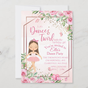 Ballerina tanzt rosa Wasserfarbe Geburtstag  Einladung