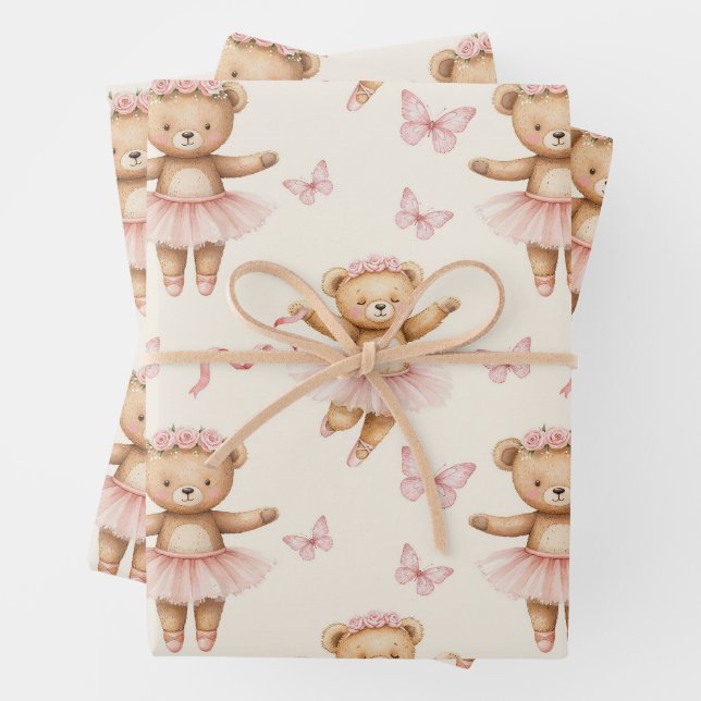 Ballerina Teddy Bears Pink Tutus und Schmetterling Geschenkpapier Set (Beispiel)
