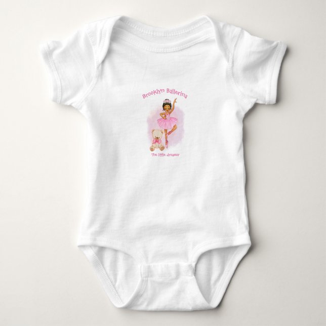 Ballerina, Teddybär und rosa Blume, Baby Bodysu Baby Strampler (Vorderseite)