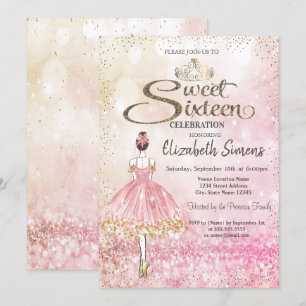 Ballerina, Tiara Prinzessin Bokeh Sweet 16 Einladung