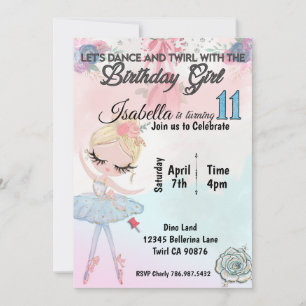 Ballerina tournant onze ans invitation