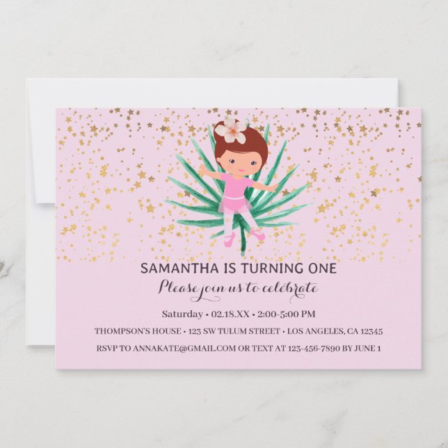 Ballerina Tropical Sparkle Einladung (Vorderseite)