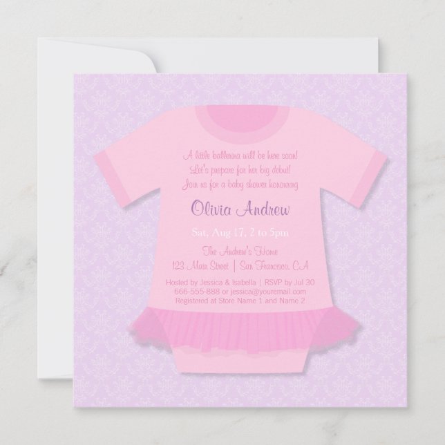 Ballerina Tutu Baby Girl Dusche Einladungen (Vorderseite)