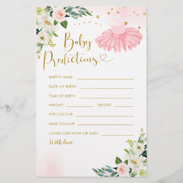 Ballerina Tutu Baby Shower Baby Predictions Spiel (Vorderseite)