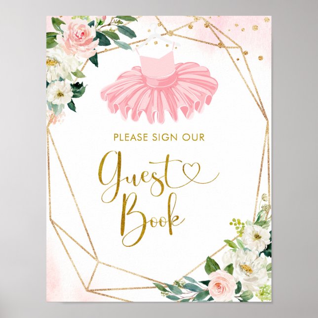 Ballerina Tutu Babydusche Gästebuchsignatur Poster (Vorne)