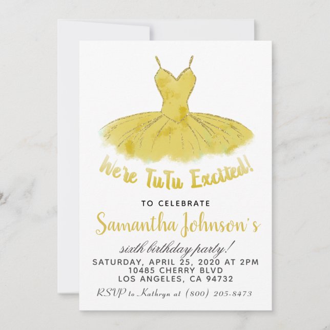 Ballerina TuTu Einladung zum Geburtstag (Vorderseite)
