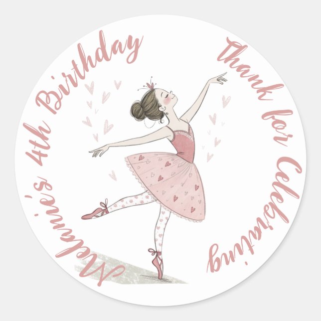 Ballerina tutu Geburtstagsparty Runder Aufkleber (Vorderseite)