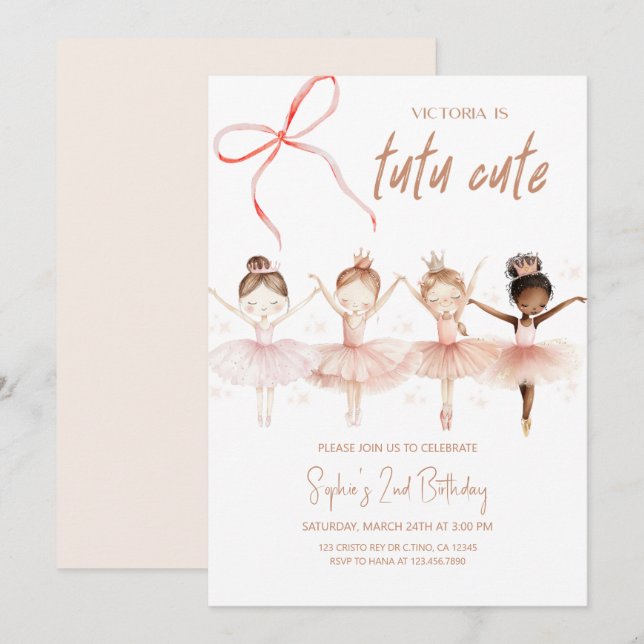 Ballerina Tutu Niedliche Geburtstag Einladung (Vorne/Hinten)