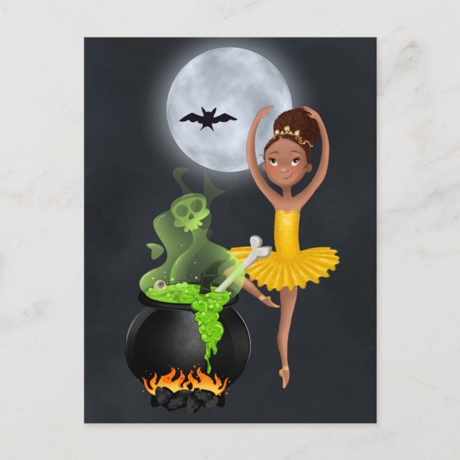 Ballerina und Cauldron Ballett Halloween Vollmond Postkarte (Vorderseite)