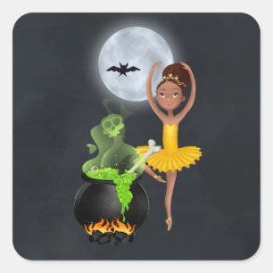 Ballerina und Cauldron Ballett Halloween Vollmond Quadratischer Aufkleber