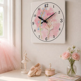 Ballerina und Lily of the Valley Floral on Pink Quadratische Wanduhr