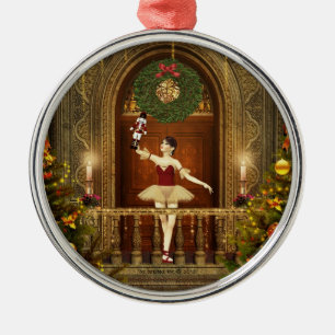 Ballerina und Nutcracker Rundsilber Silbernes Ornament