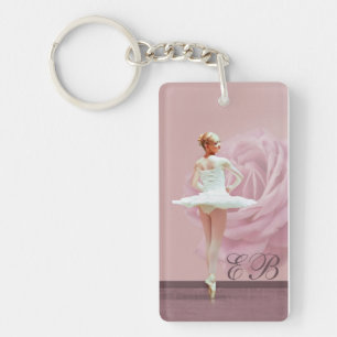 Ballerina und Rose kundengebundenes Monogramm Schlüsselanhänger
