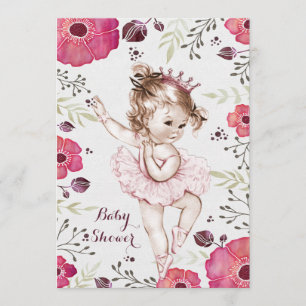 Ballerina Watercolor Glitzer Poppies Babydusche Einladung