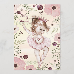 Ballerina Watercolor Poppies Baby Shower Einladung