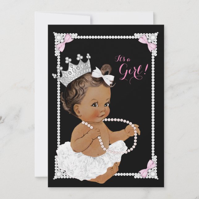 Ballerina White Tutu Pink Pearl Baby Dusche Einladung (Vorderseite)