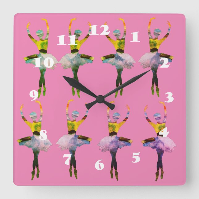 Ballerinas Balletttänzer Quadratische Wanduhr (Vorderseite)