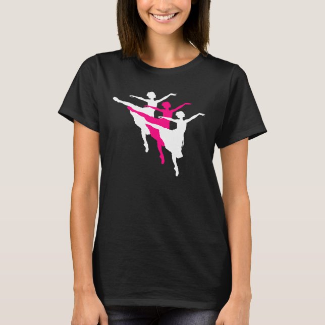 Ballerinatrio-Silhouette-T - Shirt-Rosaweiß T-Shirt (Vorderseite)
