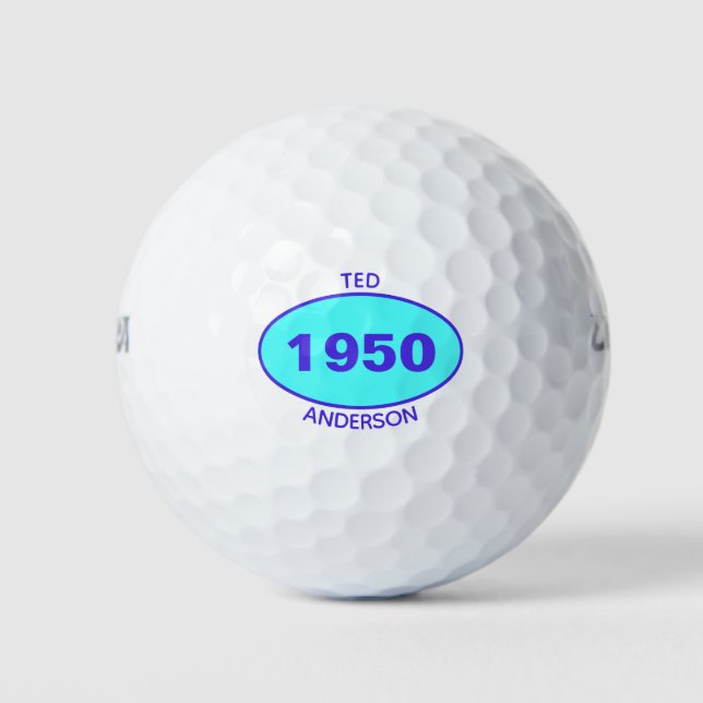 Balles De Golf 1950 Editable 70e anniversaire bleu Personnalisé (Devant)