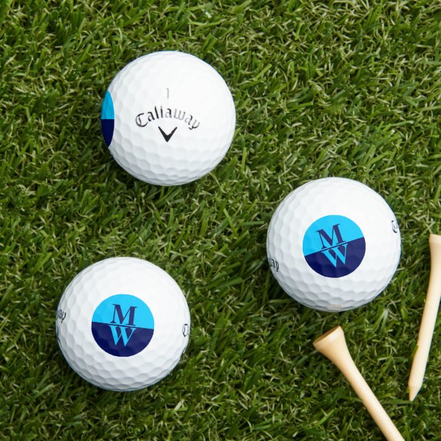 Balles De Golf 2 initiales Monogramme vertical Moderne bleu 2 ton (Herbe in situ)