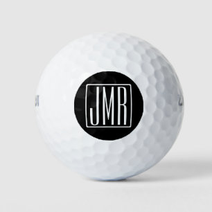 Balles De Golf 3 Initiales Monogramme   Noir et blanc (ou couleur