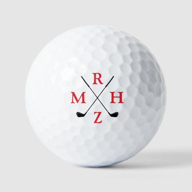 Balles De Golf 4 Red Initials Monogram with Golf-Clubs (Recto)