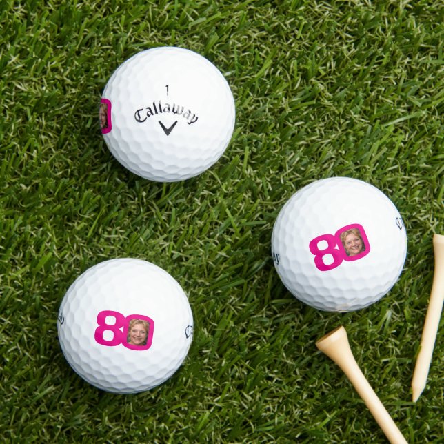 Balles De Golf 80e anniversaire photo rose et blanc (Herbe in situ)