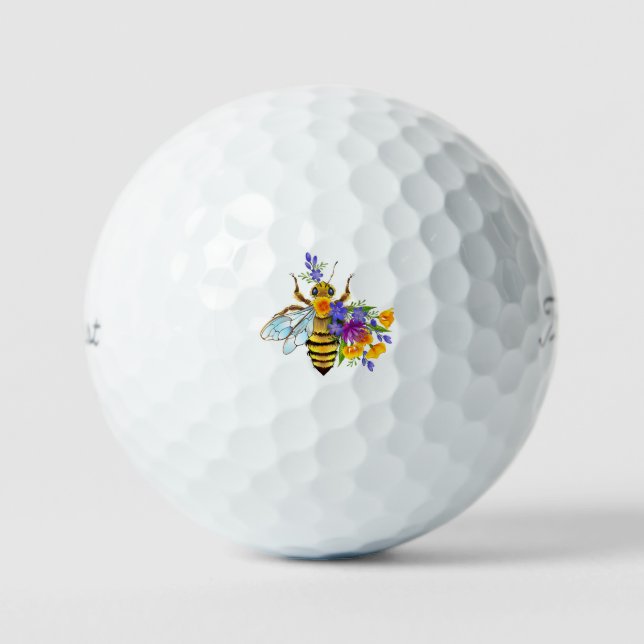 Balles De Golf Abeille à fleurs avec plantes sauvages (Recto)