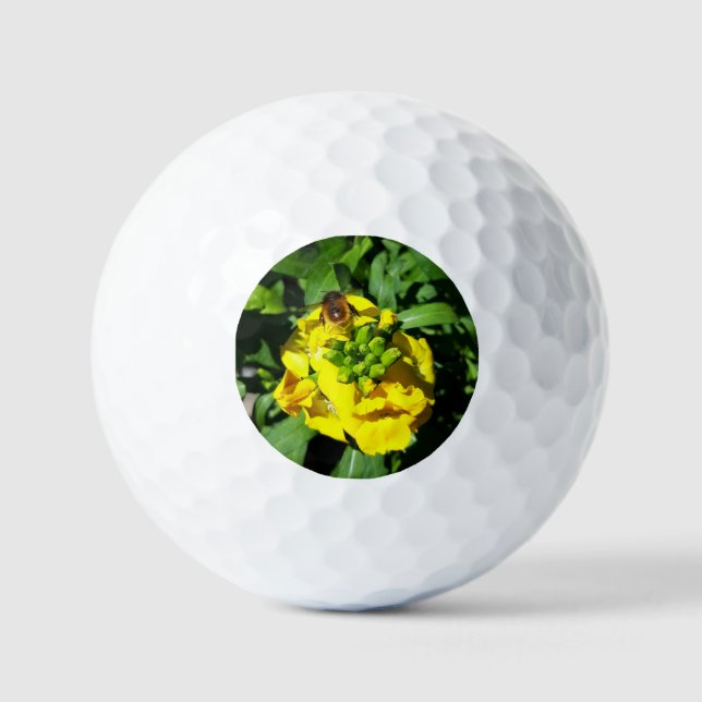 Balles De Golf Abeille sur Fleurs Jaunes (Recto)