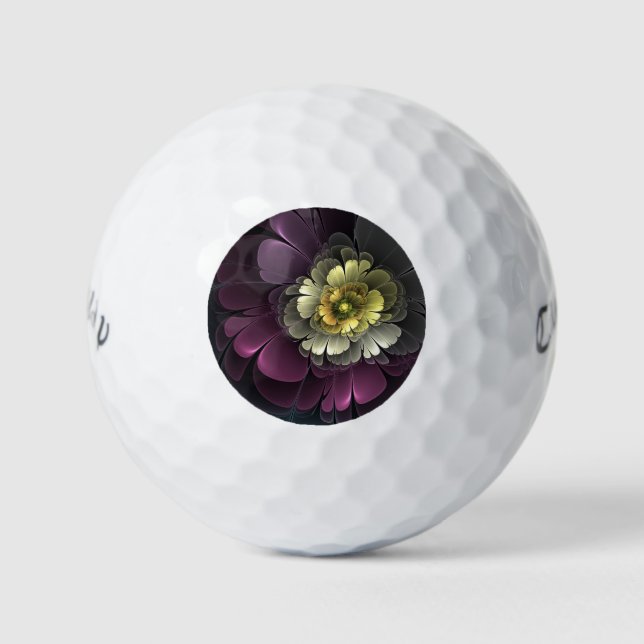 Balles De Golf Abstrait Purpur moderne Khaki Gris Fleur fractale  (Devant)