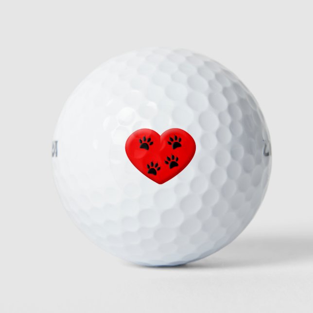 Balles De Golf Amoureux des chats Red Heart Et Paws (Devant)